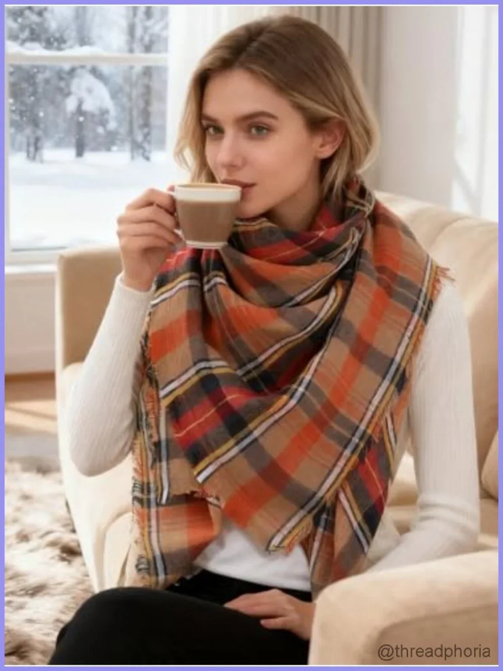 Chunky Plaid Oversized Scarf Shawl Wrap Fall Winter Gift